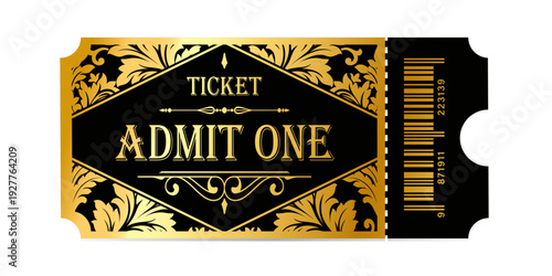 Realistic ticket admit for festivals, event, theater, concert, play.