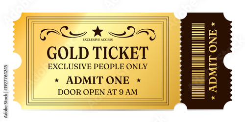 Luxury gold ticket and coupon template vector isolated.