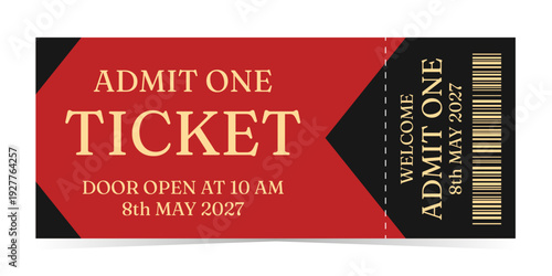 Realistic ticket admit for festivals, event, theater, concert, play.