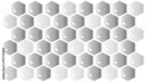 White 3d hexagonal technology vector abstract background. Blue bright energy flashes under hexagon in modern technology  Black and white vector pattern.