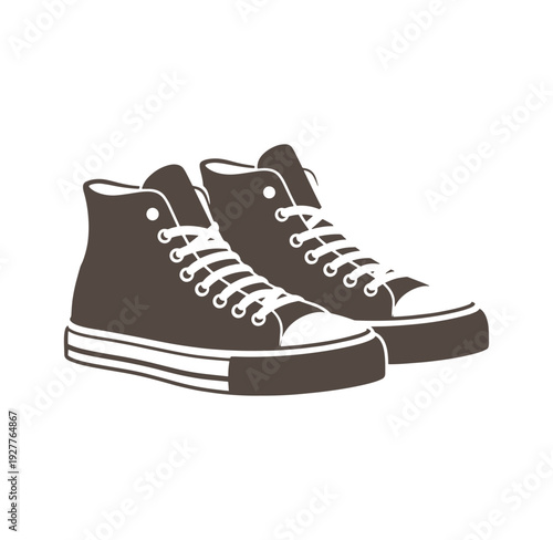 Brown hightop sneakers with white laces and soles  casual footwear