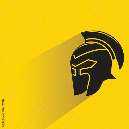 Roman soldier helmet icon with shadow on yellow background