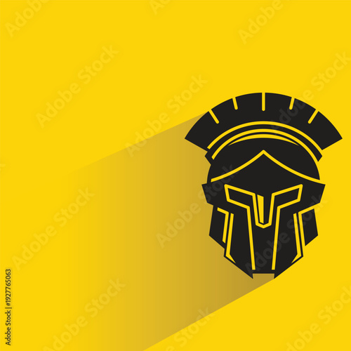 Roman soldier helmet icon with shadow on yellow background