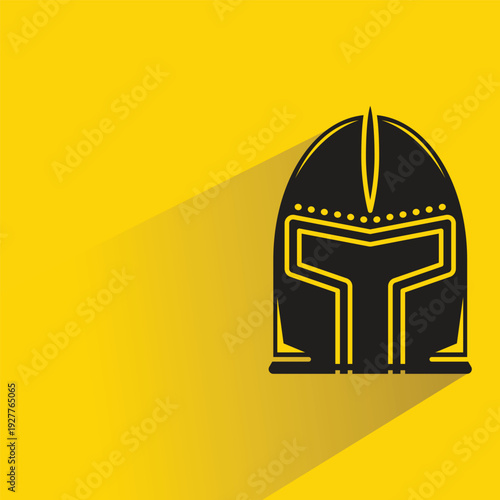 Roman soldier helmet icon with shadow on yellow background