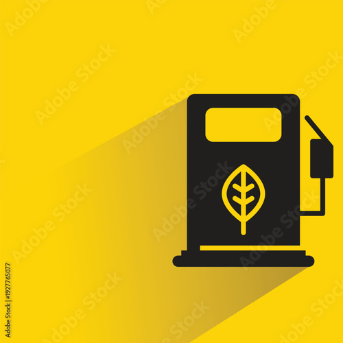 eco gas station icon with shadow on yellow background