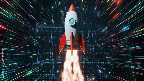 Abstract digital rocket launch metaphor animation