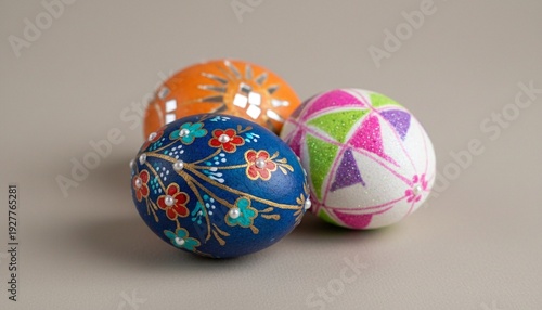 Vibrant decorative Easter eggs in floral and geometric designs