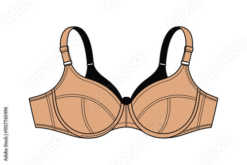 A beige push-up bra with black straps and underwire support