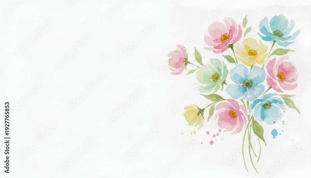 Obraz premium Soft Pastel Watercolor Floral Bouquet on White Background