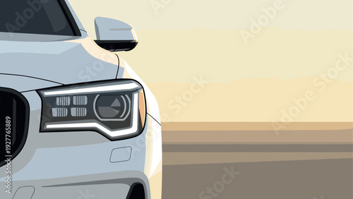 front view of luxury modern car headlight in flat vector style