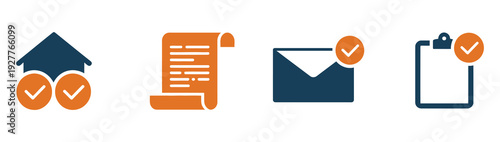 Professional Vector Icons for Security, Certification, Confirmation, and Document Inspection, Minimal Flat Style Illustration