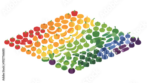 collection of colorful hand drawn fruits and vegetables arranged in a diamond shape modern flat design healthy food concept