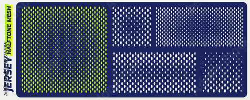 Jersey fabric mesh halftone stencil pattern with gradient oval perforations. Ventilation sports textile layout