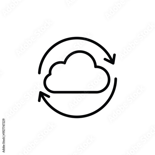 Cloud services icon black and white vector cloud sync symbol for online storage and data backup