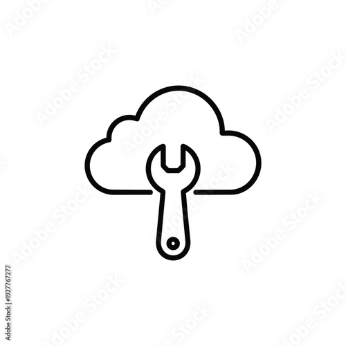 Cloud services icon black and white vector cloud computing support and maintenance symbol