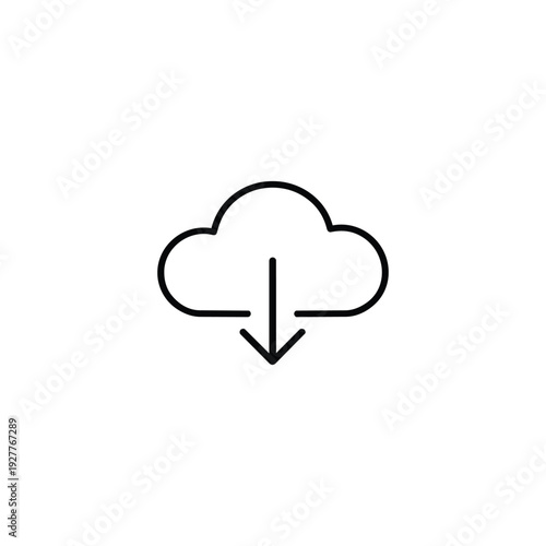 Cloud download icon black and white vector symbol for cloud services data storage and online backup
