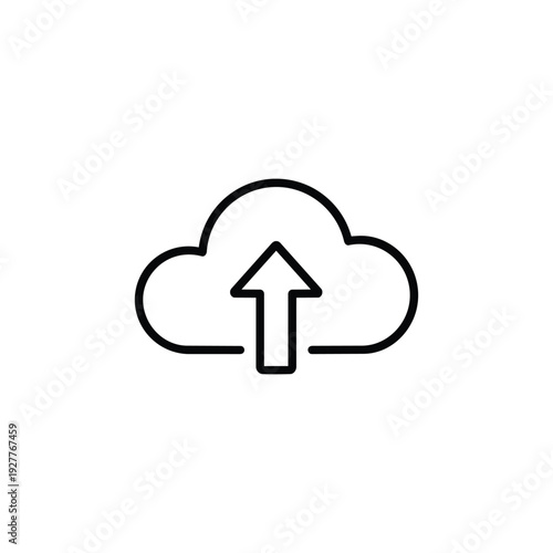 Cloud upload icon black and white vector illustration for cloud services and data storage