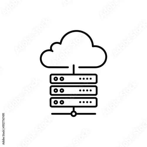 Cloud Services Icon Black And White Vector Illustration Of Server Hosting And Data Storage