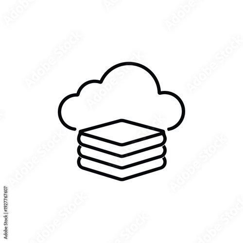 Cloud services icon black and white vector illustration of cloud computing storage and data server