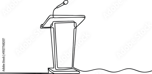 One-Line Style Presentation Lectern Art, Minimalist Podium and Microphone Graphic, vector, illustration, silhouette.