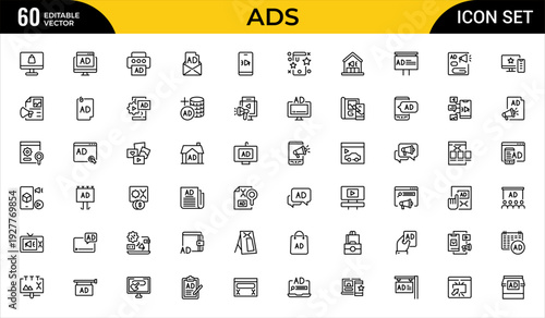 Advertising and Marketing Line Icon Set for Digital Campaign, Market Strategy, Promotion and Brand Communication Outline Vector Collection