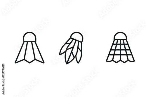 set of hand drawn badminton shuttlecock outline icons in different styles simple black and white design