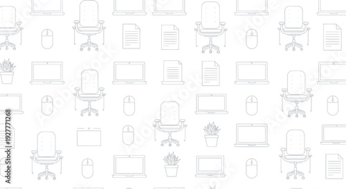 Seamless pattern of office workspace elements.