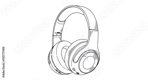 Sketch of modern headphones on white background