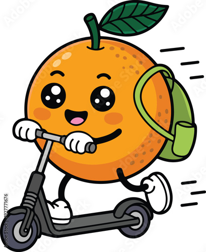 Cute Orange Fruit Scooter Mascot, art work 