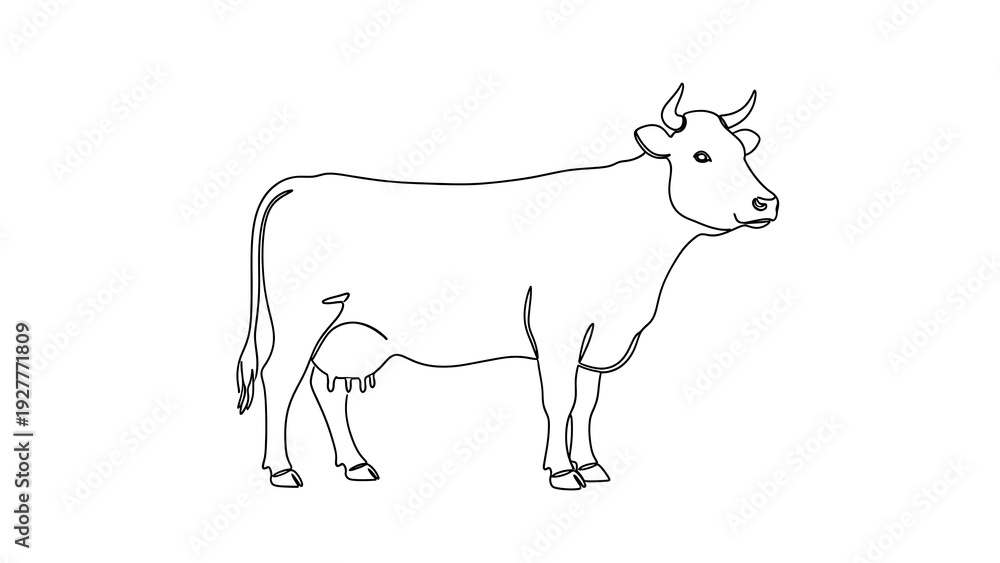 Obraz premium Monoline of a cow isolated on a transparent background