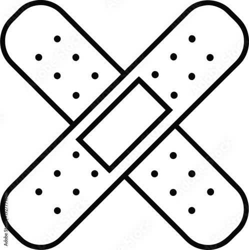 Crossed Medical Plaster Bandage Line Art Icon for Wound Care