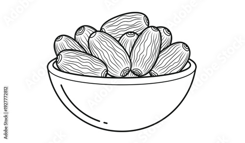 A bowl of almonds in a simple line drawing style