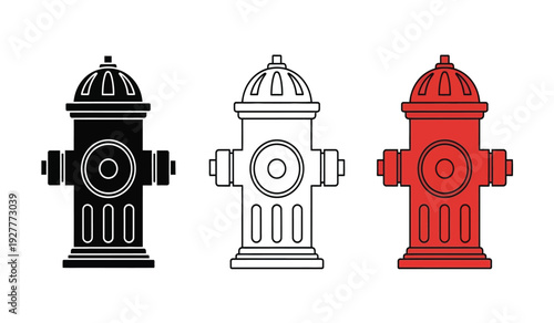 Colorful fire hydrant icons in black, white, and red