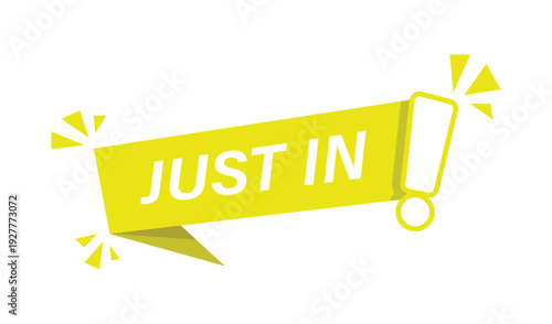 Yellow just in icon flat design for new arrivals arrival news and recent product updates.