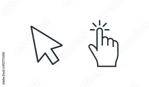Pointer cursor and clicking hand icon vector bundle isolated on transparent background