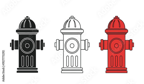 Colorful illustrations of fire hydrants in black, white, and red