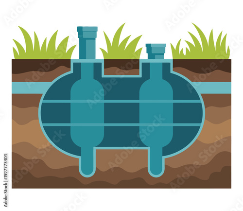 Septic Tank Cross Section Vector Illustration