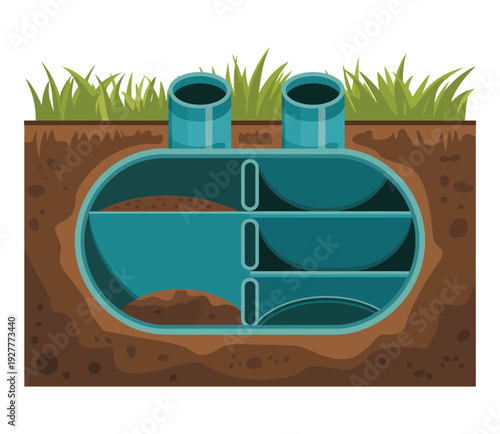 Septic Tank Cross Section Vector Illustration