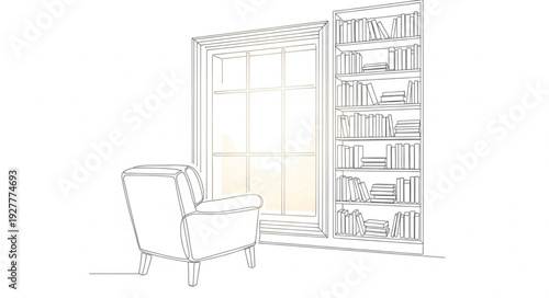 Armchair and Bookshelf Interior Design.