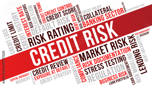 Credit risk word cloud banking and market risk. Credit risk finance typography background