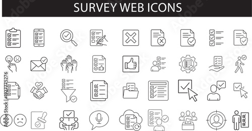 Survey Web Icons Line Style Set, Review Feedback Exam Collection, Editable Stroke Vector Illustration