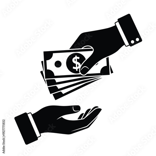 Hand exchanging money, financial transaction, business and payment