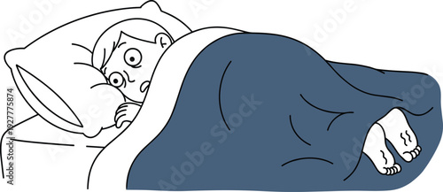 Cartoon woman covering nose in bed due to smelly feet, humorous hygiene problem illustration isolated on white backgroundCartoon woman covering nose in bed due to smelly feet