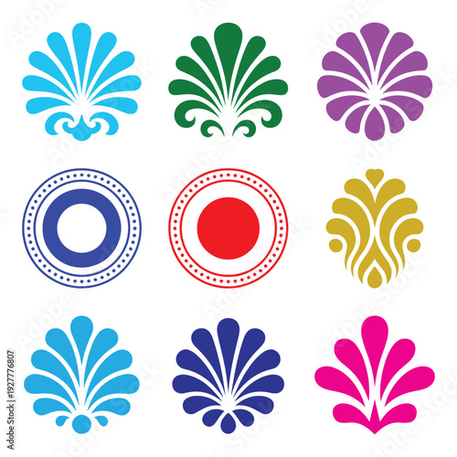 Wallpaper Mural Set of vector flower icons with floral pattern and colorful spring blossom elements Torontodigital.ca