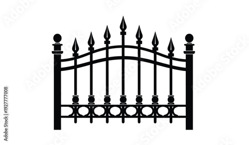 Black wrought iron gate with pointed tips and decorative circles