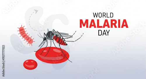 Mosquito on red blood cell world malaria day awareness illustration with parasite