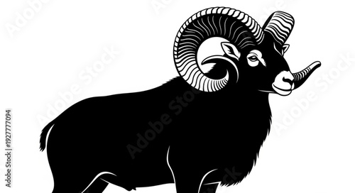 Black and White Ram Silhouette.
