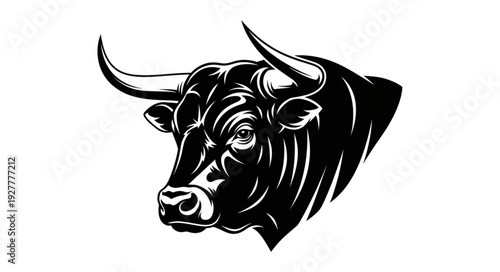 Black and White Bull Head Illustration.