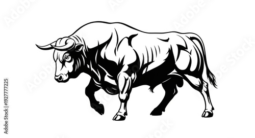 Black and White Bull Illustration.