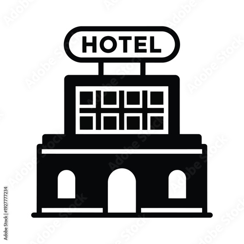 Hotel Building with Sign Icon